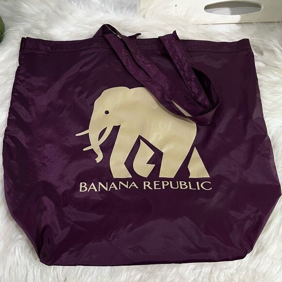 NEW Banana Republic Elephant Nylon Reusable Packable Shopper Tote Large Plum NWT - Picture 4 of 13